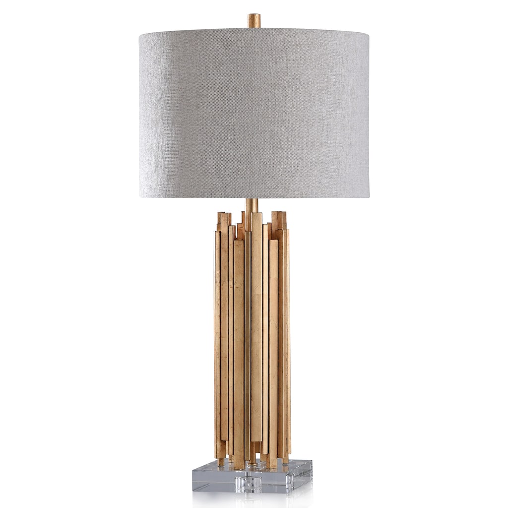 Harp & Finial Venetian Gold Table Lamp with Light Gray Shade