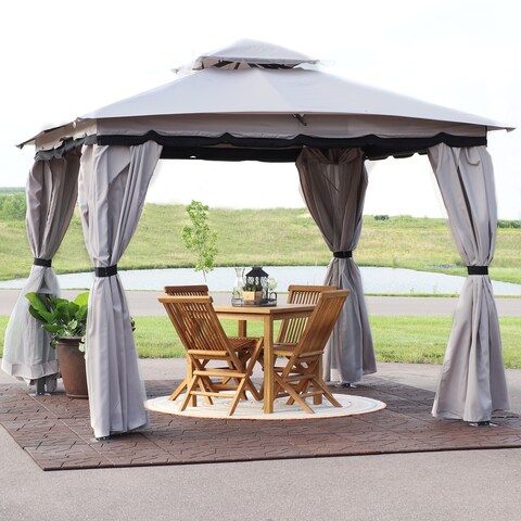 Sunnydaze Soft Top Patio Gazebo - 10 x 10 Foot with Mesh Screen and Privacy Wall