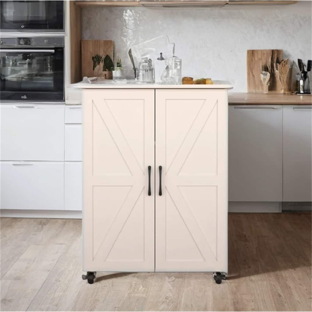 27.4" Wood Storage Cabinet with Doors and Wheels for Kitchen