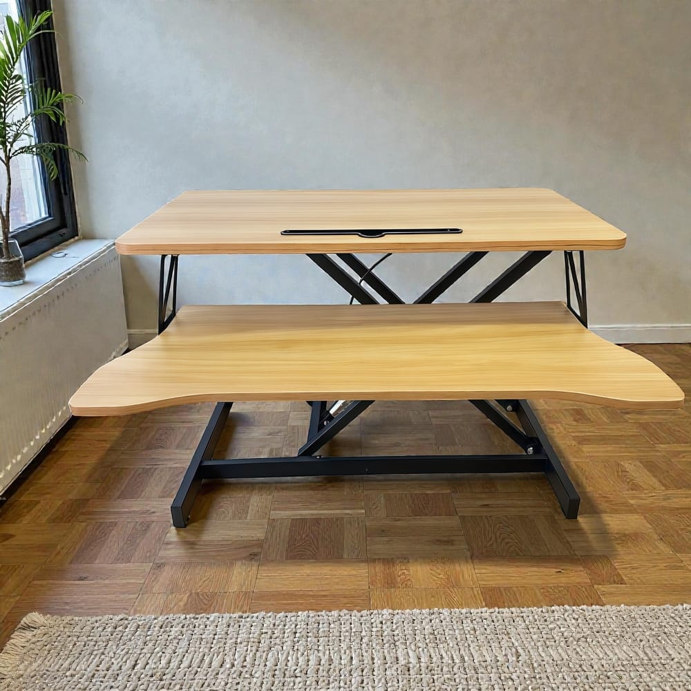 32 Inch Desk Converter Height Adjustable Sit to Stand Desk Riser with Keyboard Tray for Dual Monitor Laptop