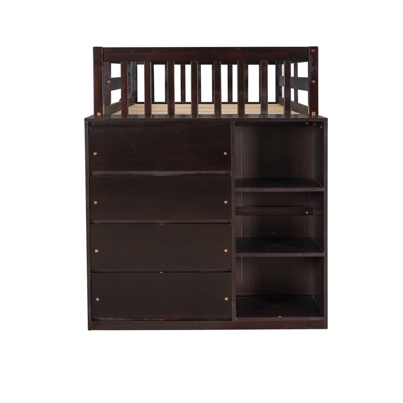 Twin over Twin Bunk Bed with 4 Drawers and 3 Shelves