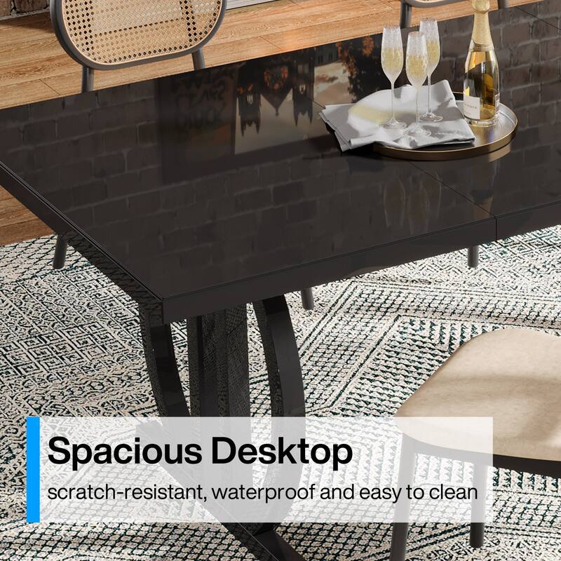 63-Inch Modern Dining Table for 6 People, Black Kitchen Table with Metal Frame - 63" L x 31.5" W x 29.53" H