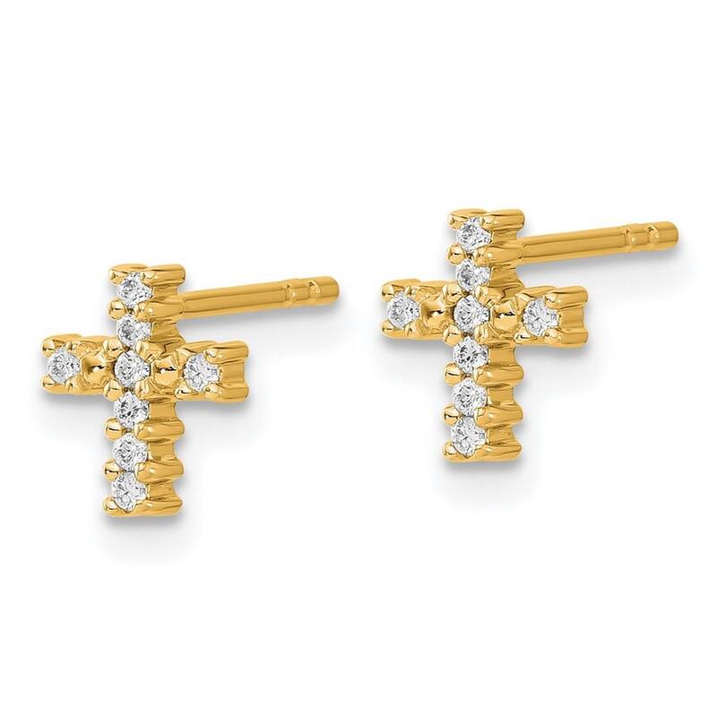 Curata 14k Gold Polished Diamond Religious Faith Cross Post Earrings - 8x6mm Wide