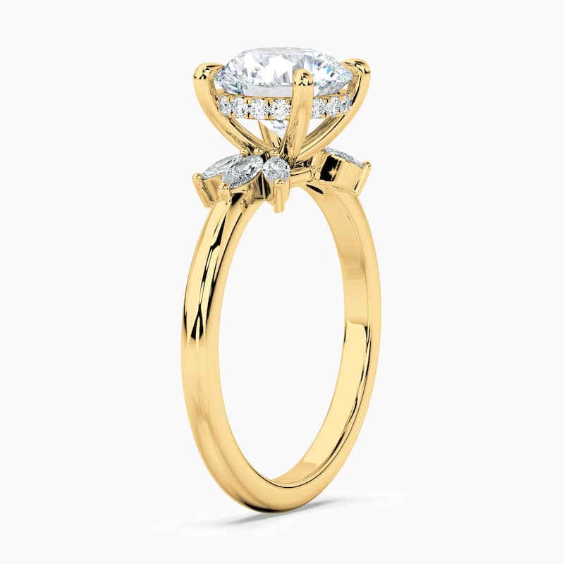 Auriya 14kt Yellow Gold Lab Grown Round Diamond Engagement Ring with Half Sunburst Marquise Accents (F-G, VS)