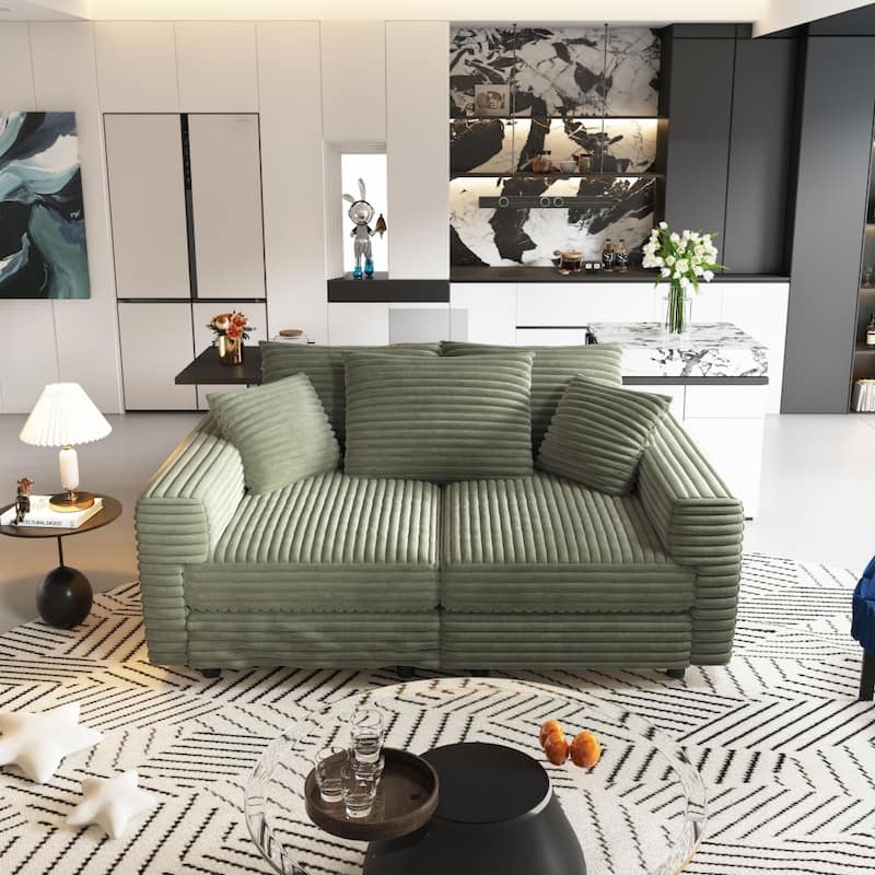 82.7 " Modern Plush Corduroy 3-Seat Sofa with Soft Pillows