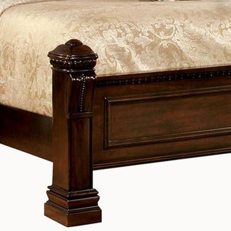 Eastern King Bed with Paneled Details and Camelback Headboard, Brown