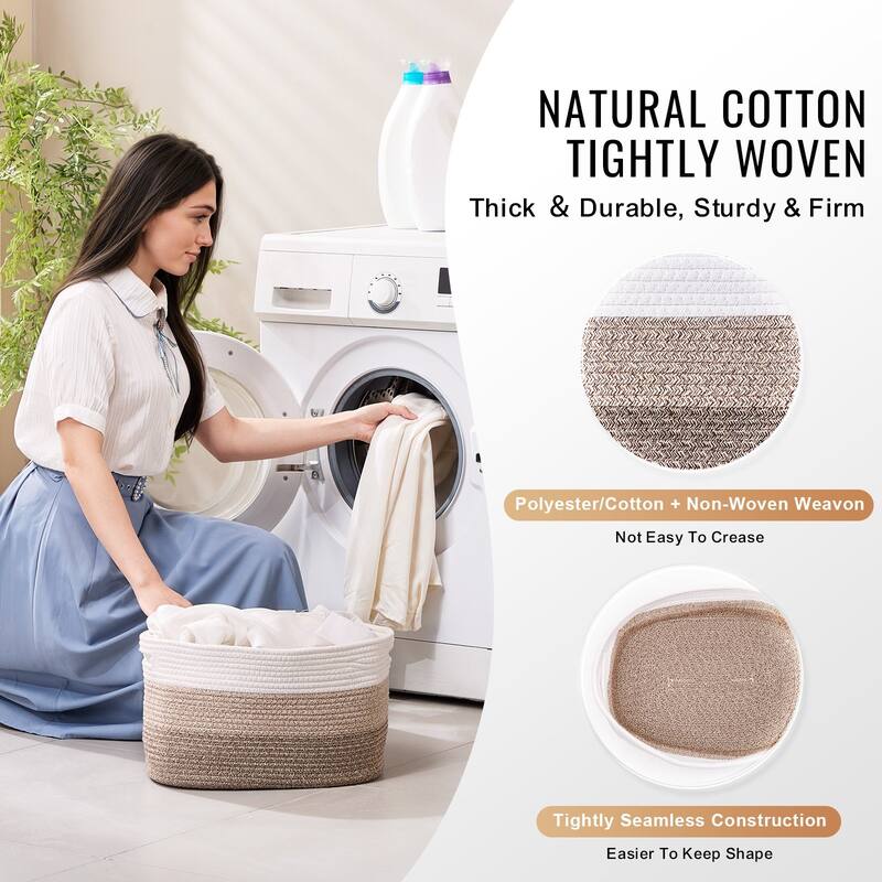 Cotton Rope Storage Baskets Set of 3 Woven Organizers for Home Use - 15 x 10 x 9 in