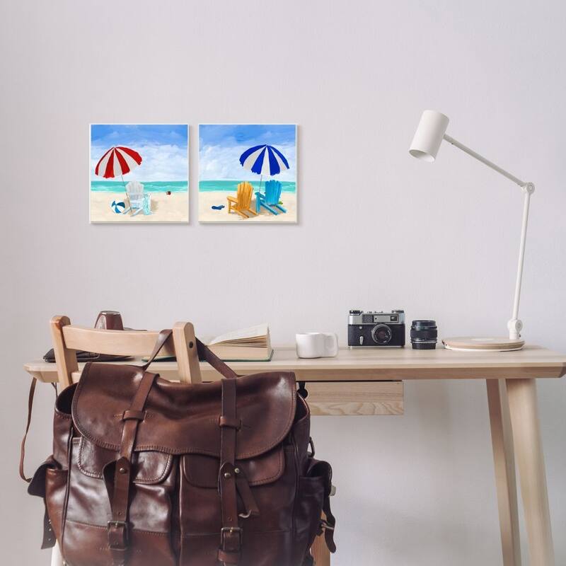 Stupell Beach Chairs at Shore Summer Nautical Scene, 2pc Multi Piece Canvas Wall Art Set - Blue