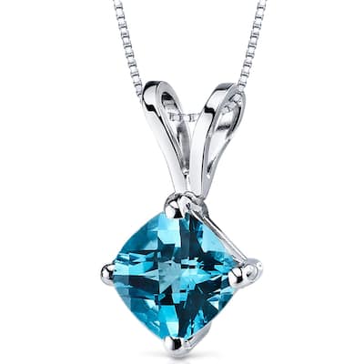 14k White Gold 1.03 ct Swiss Blue Topaz Pendant Necklace