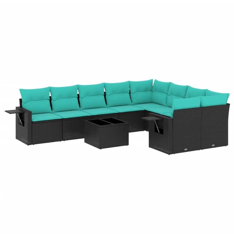 vidaXL 9 Piece Patio Sofa Set with Cushions Black Poly Rattan