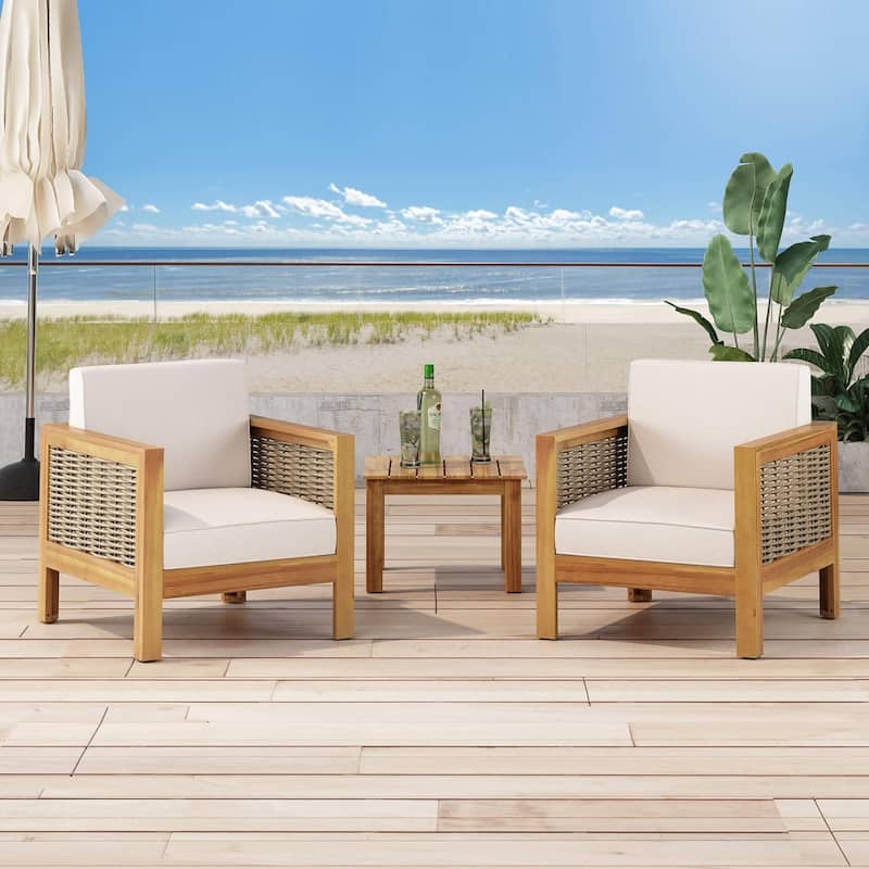 Outdoor Acacia Wood Club Chairs, 2-Pcs