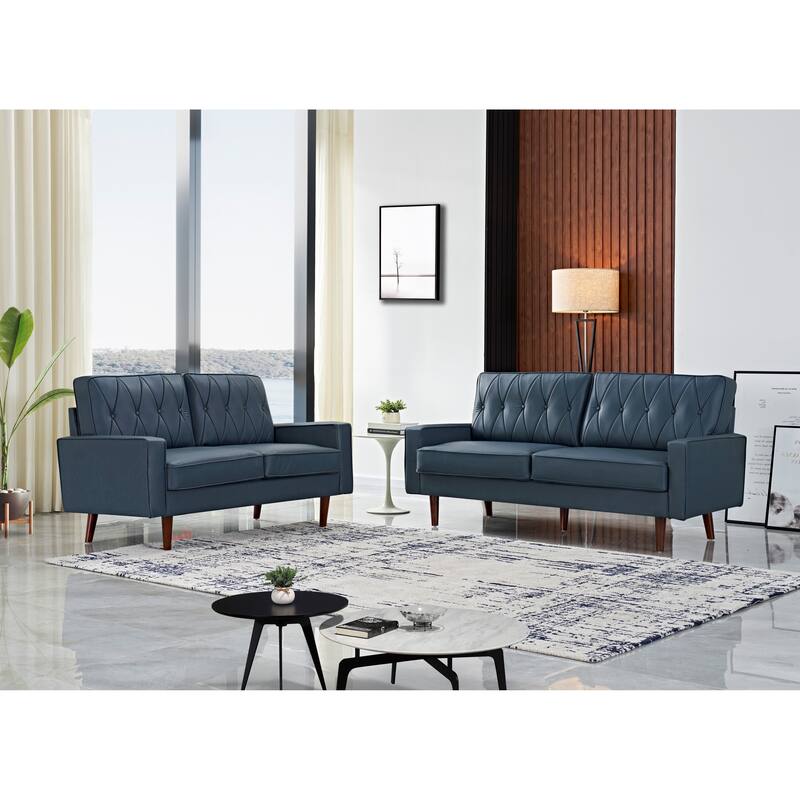 Acire Faux Leather Cushion Back 2PCS Living Room Set