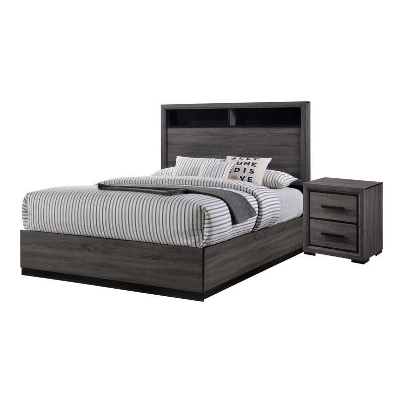 Rothwell Contemporary Grey Wood Wood 2-Piece Panel Bedroom Set with Shelves by Strick & Bolton