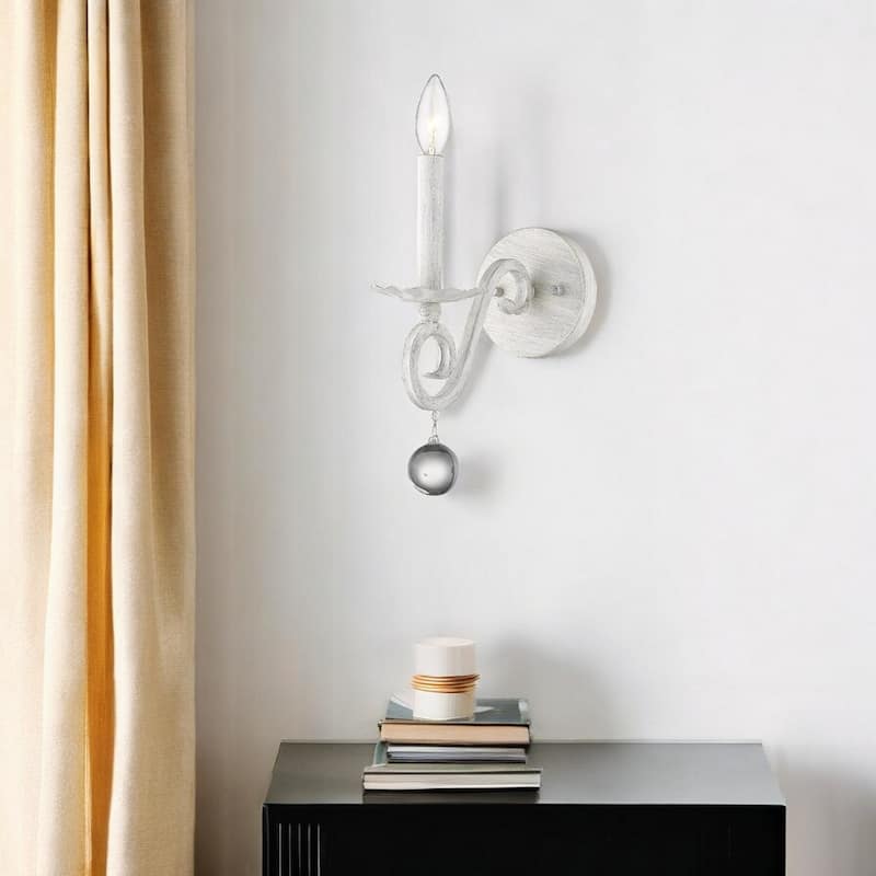 Modern Farmhouse White Wall Sconce with Clear Crystal Accent Metal Flush Mount Light Fixture - 12.25" H x 5" W x 9.5" D