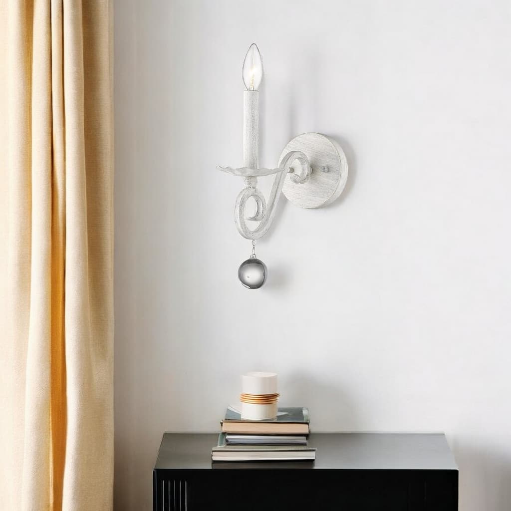 Modern Farmhouse White Wall Sconce with Clear Crystal Accent Metal Flush Mount Light Fixture - 12.25" H x 5" W x 9.5" D