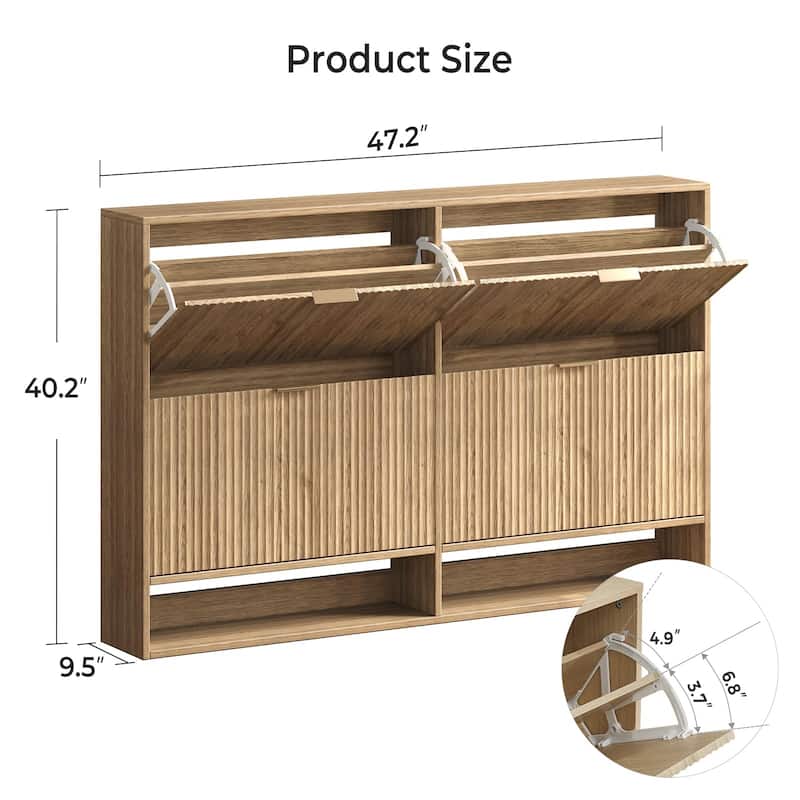 47.2''W Shoe Storage Cabinet for Entryway with 4 Flip Drawers, Fluted Slim Shoe Cabinet for Foyer, Hallway