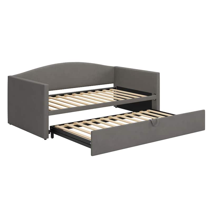 Twin Size Velvet Upholstered Daybed with Extended Pop Up Trundle Bed Convertible King Sofa Bed Frame, Space-Saving Twin to King
