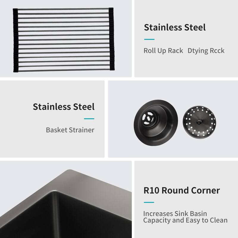 Drop in Kitchen Sink Gunmetal Black Topmount 16 Gauge Deep Single Bowl Stainless Steel Sink Basin
