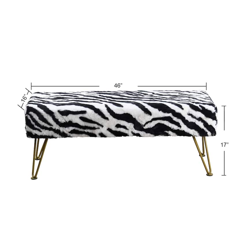 Home Soft Things Zebra Fauxfur Ottoman with Gold Metal Legs.