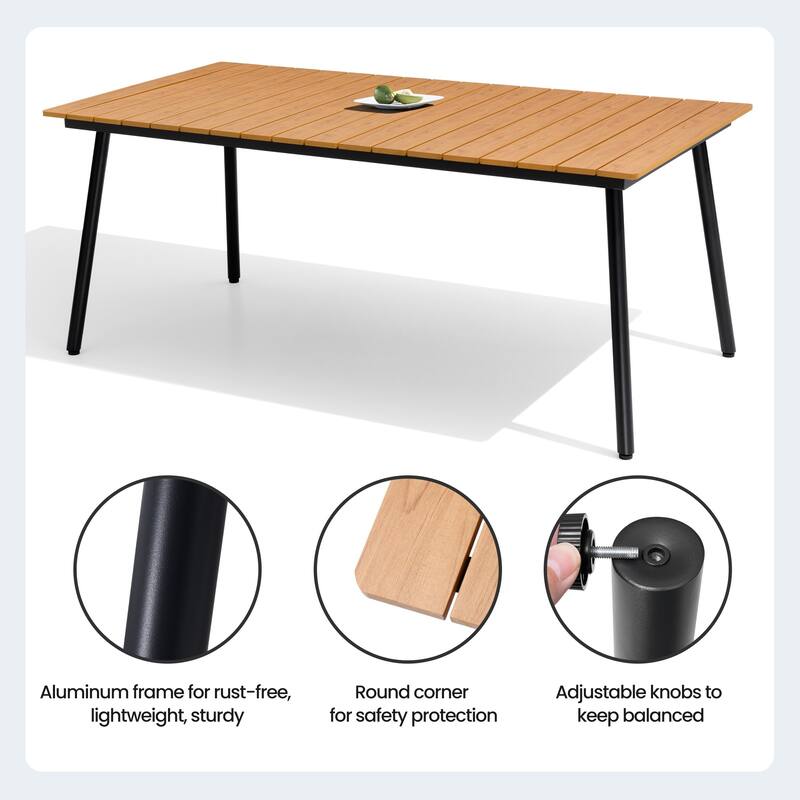 Crestlive Products Outdoor Rectangle Aluminum Dining Table with Umbrella Hole