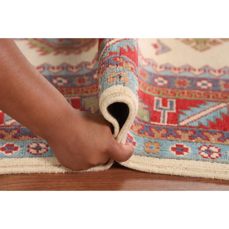 Ivory Kazak Area Rug Handmade Wool Carpet - 5'9" x 7'8"