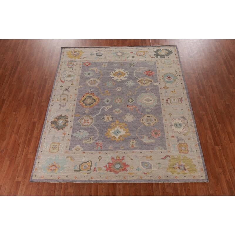Hand Knotted Oriental 100% Wool Carpet Transitional All-Over Purples Oushak Area Rug - 9' 8'' X 8' 3''