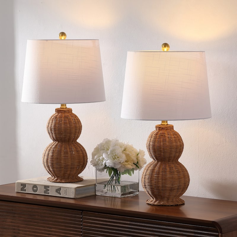 Millie 23" Modern Coastal Woven Rattan Gourd LED Table Lamp (Set of 2) - Dark Brown