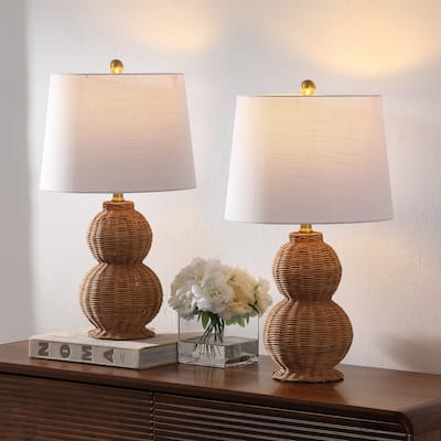 Millie 23" Modern Coastal Woven Rattan Gourd LED Table Lamp (Set of 2)