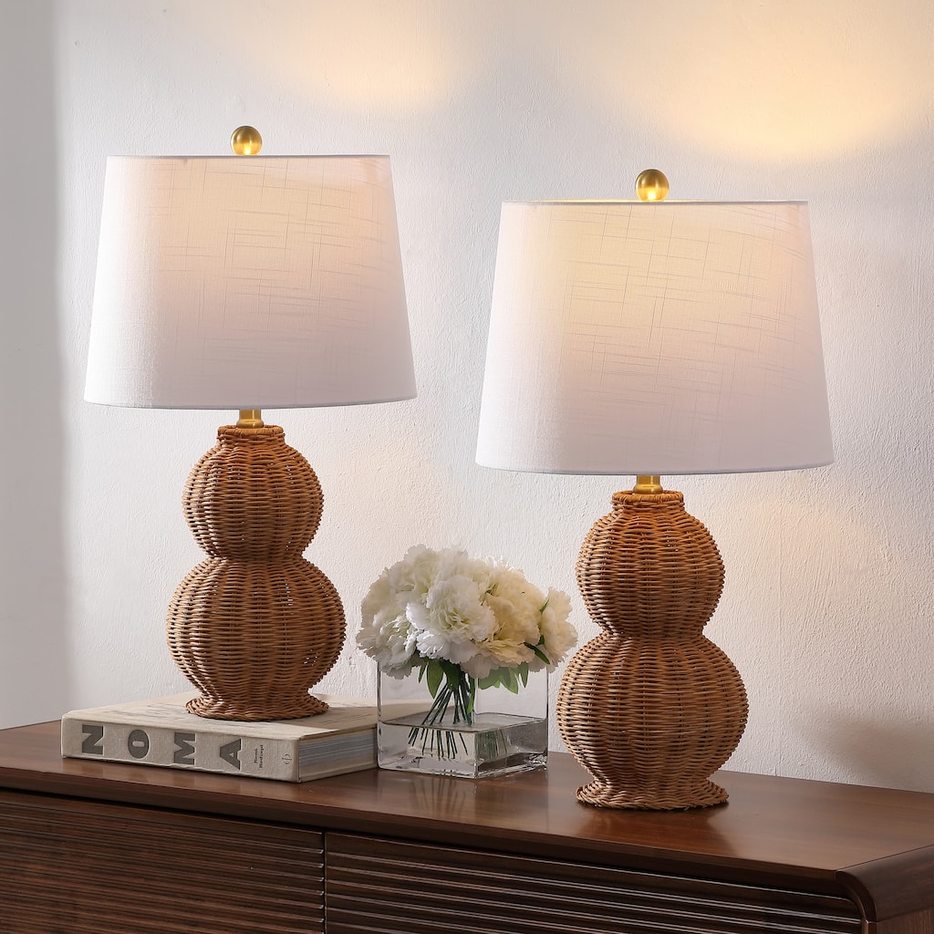 Millie 23" Modern Coastal Woven Rattan Gourd LED Table Lamp (Set of 2)