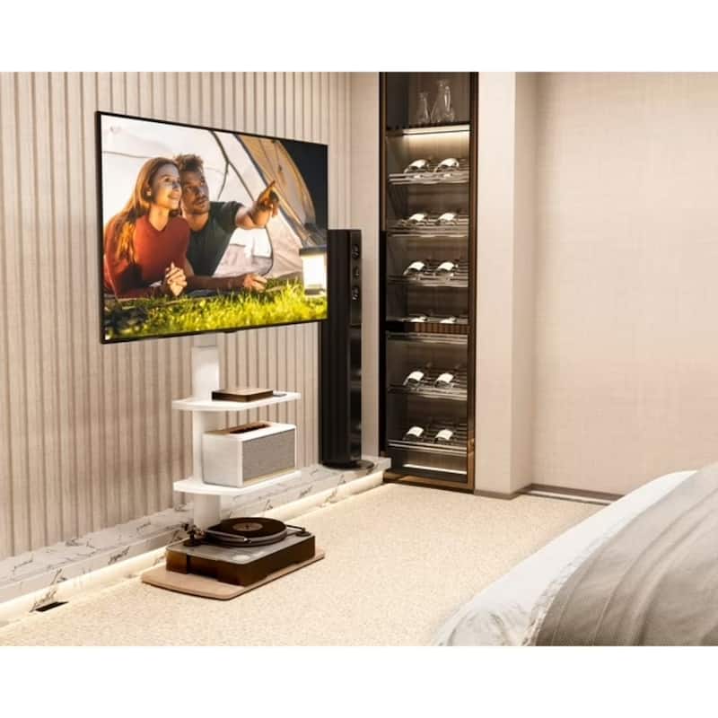 FITUEYES Sturdy Wood Base Floor TV Stand for 32-70 inch TVs with Two Shelves