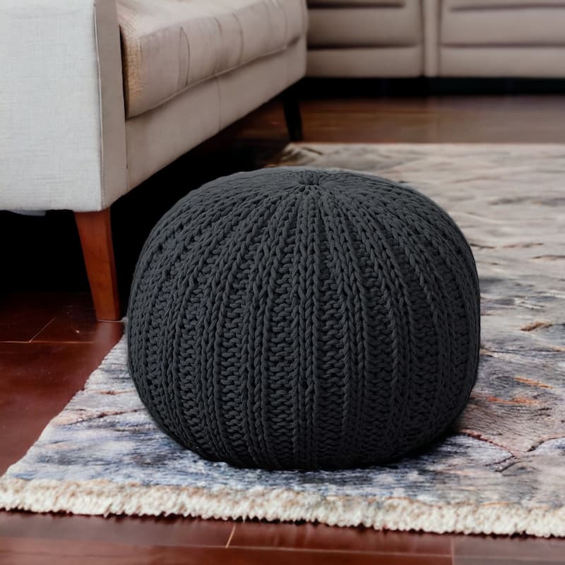 20" Round Cotton Pouf Ottoman for Living Room, Footrest and Extra Seating