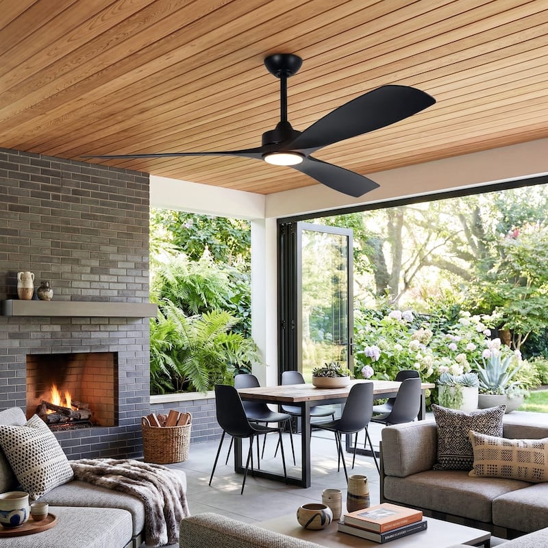 Parrot Uncle 60" Modern Black ABS Propeller Indoor Ceiling Fan with Light and Remote