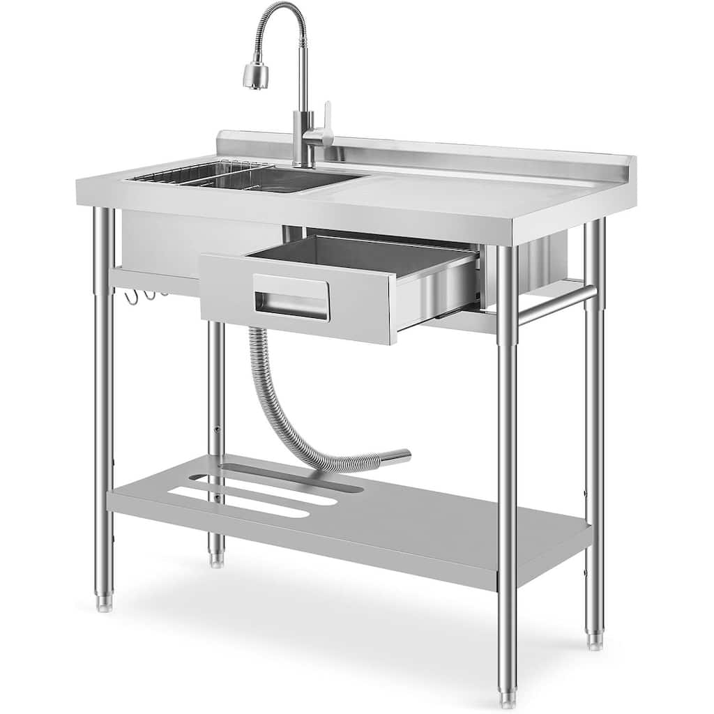 39.5x19.5x38.5inch Freestanding Single Bowl Utility Sink with Pull-Out Hot & Cold Faucet