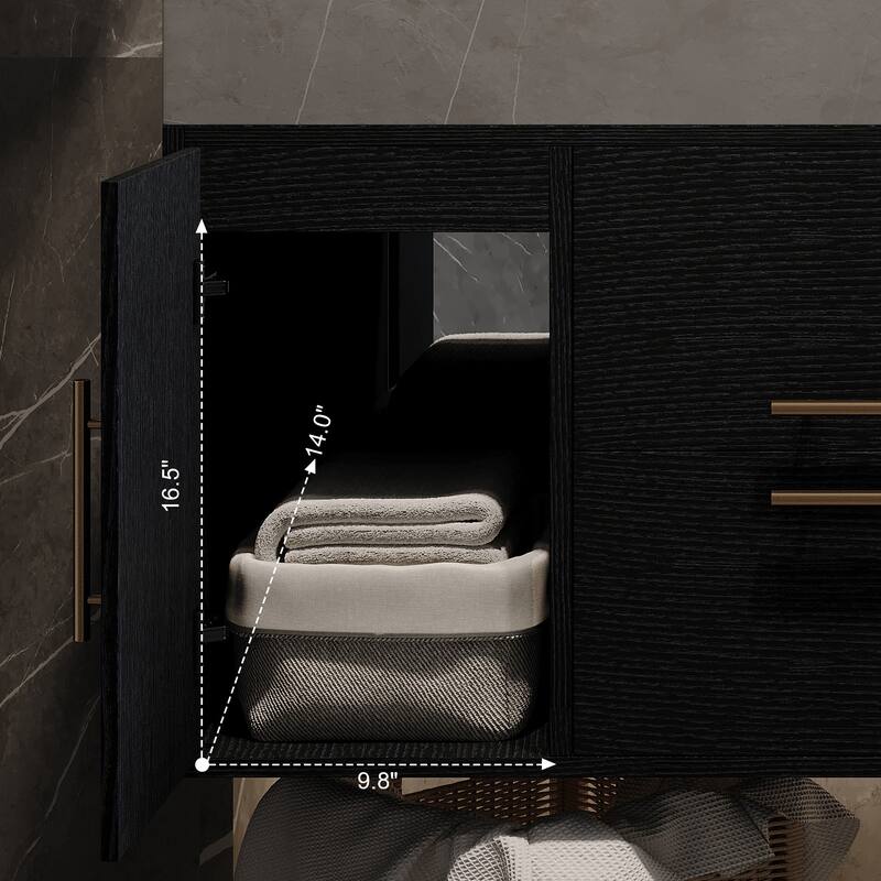 Wall-Mounted Single Sink Bathroom Vanity Cabinet with Faux Marble Top, Floating Bathroom Vanity with Center Ceramic Sink