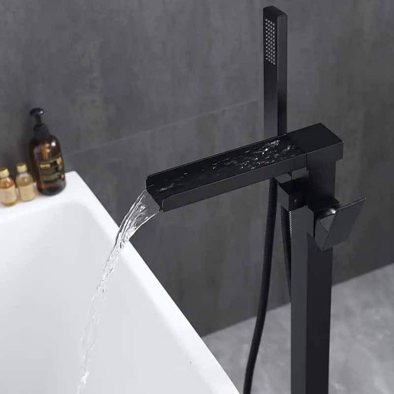 Single Handle Freestanding Bathtub Wall Mounted Faucet with Hand Shower Bathtub Faucet , Matte Black