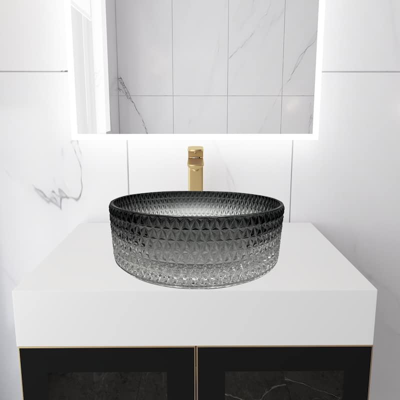 Scotch Round Basin Glass Crystal Bathroom Vessel Sink in Multiple Colors