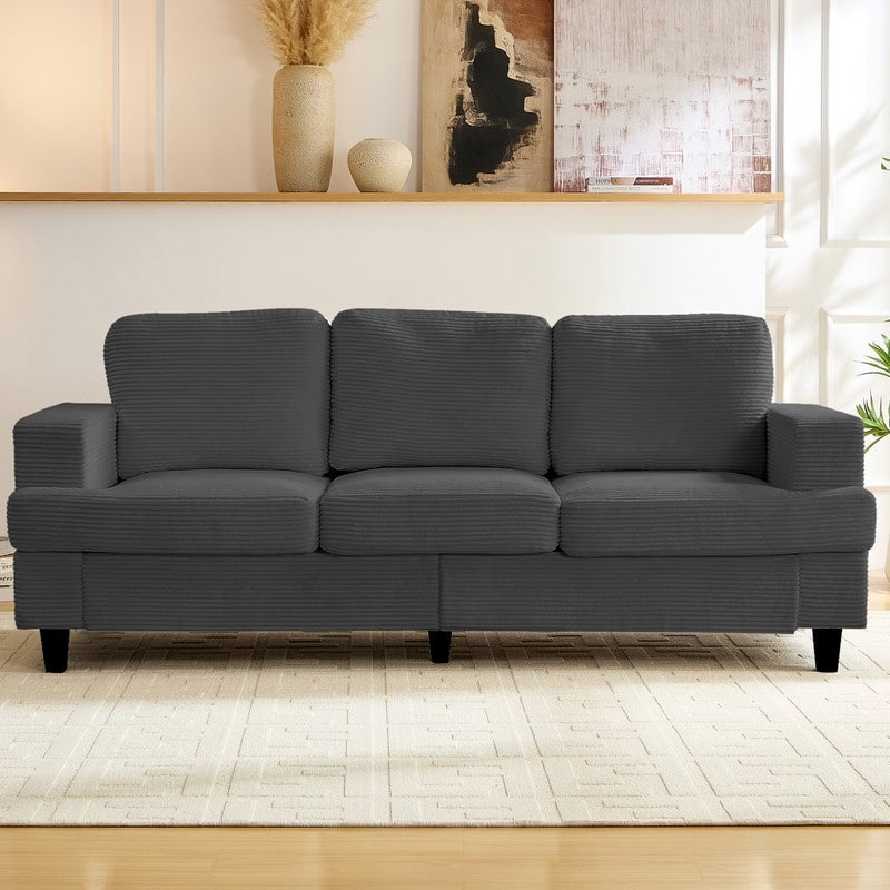 Mixoy 82" Corduroy Sectional Sofa Couch,Cloud Sleeper Comfy Upholstered 3-Seater Sofa