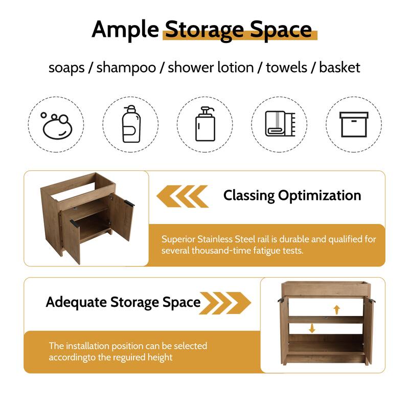 24/30/36 Inch Freestanding Bathroom Vanity Cabinet with Soft Close Door and Adjustable Shelf (Without Sink)