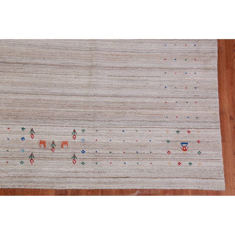 Hand Knotted Oriental 100% Wool Carpet Tribal Stripe Beige & Ivories Gabbeh Area Rug - 12' 6'' X 9' 0''