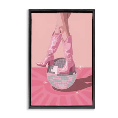 Stupell Pink Disco Cowgirl Balancing Framed Floater Canvas Wall Art Design By LSR Design Studio