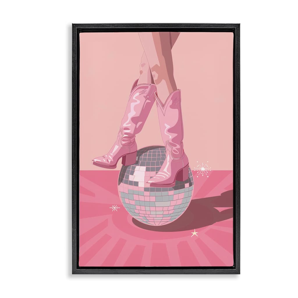 Stupell Pink Disco Cowgirl Balancing Framed Floater Canvas Wall Art Design By LSR Design Studio