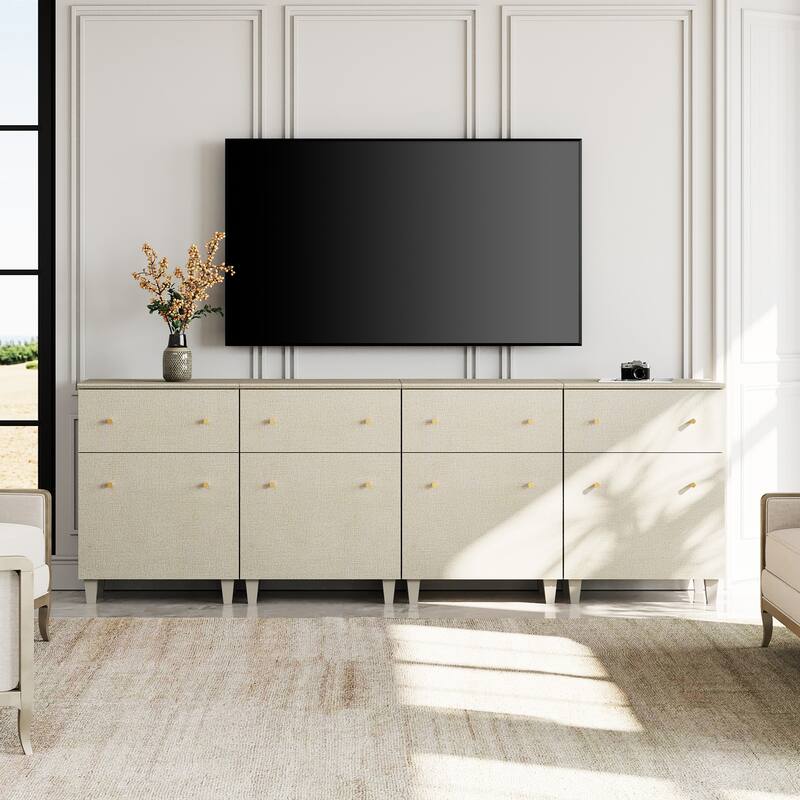 WAMPAT Modern TV Cabinet Stand with Drawers and Door - 94.4" - 4 Pack - Beige