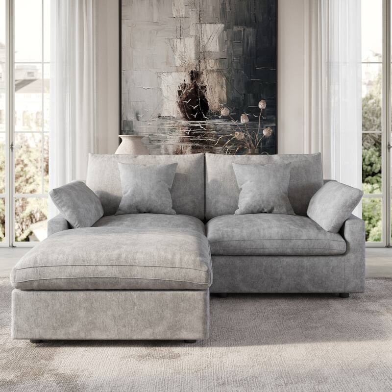 Modular Sectional Sofa Cloud Couch with Ottoman, 119'' L Shaped Linen Blend Fabric Minimalist Sectional Sofa for Living Room - 2+1(grey)