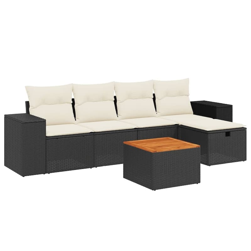 vidaXL Patio Sofa Set with Cushions Outdoor Furniture 6 Piece Poly Rattan