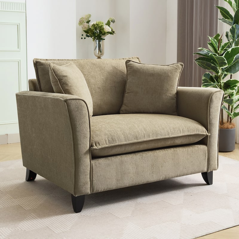 Chenille Upholstered Fabric Accent Chairs Flared Armchairs Livingroom Single Sofa Chairs with Pillows, Removable Washable Covers