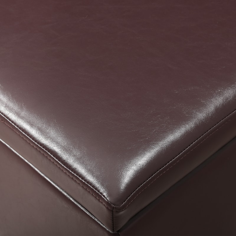 Adeco 46" Faux Leather Storage Ottoman Bench with Nailhead Trim