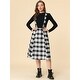 preview thumbnail 17 of 21, Women Vintage Plaid A-Line Overall Suspender Midi Skirt
