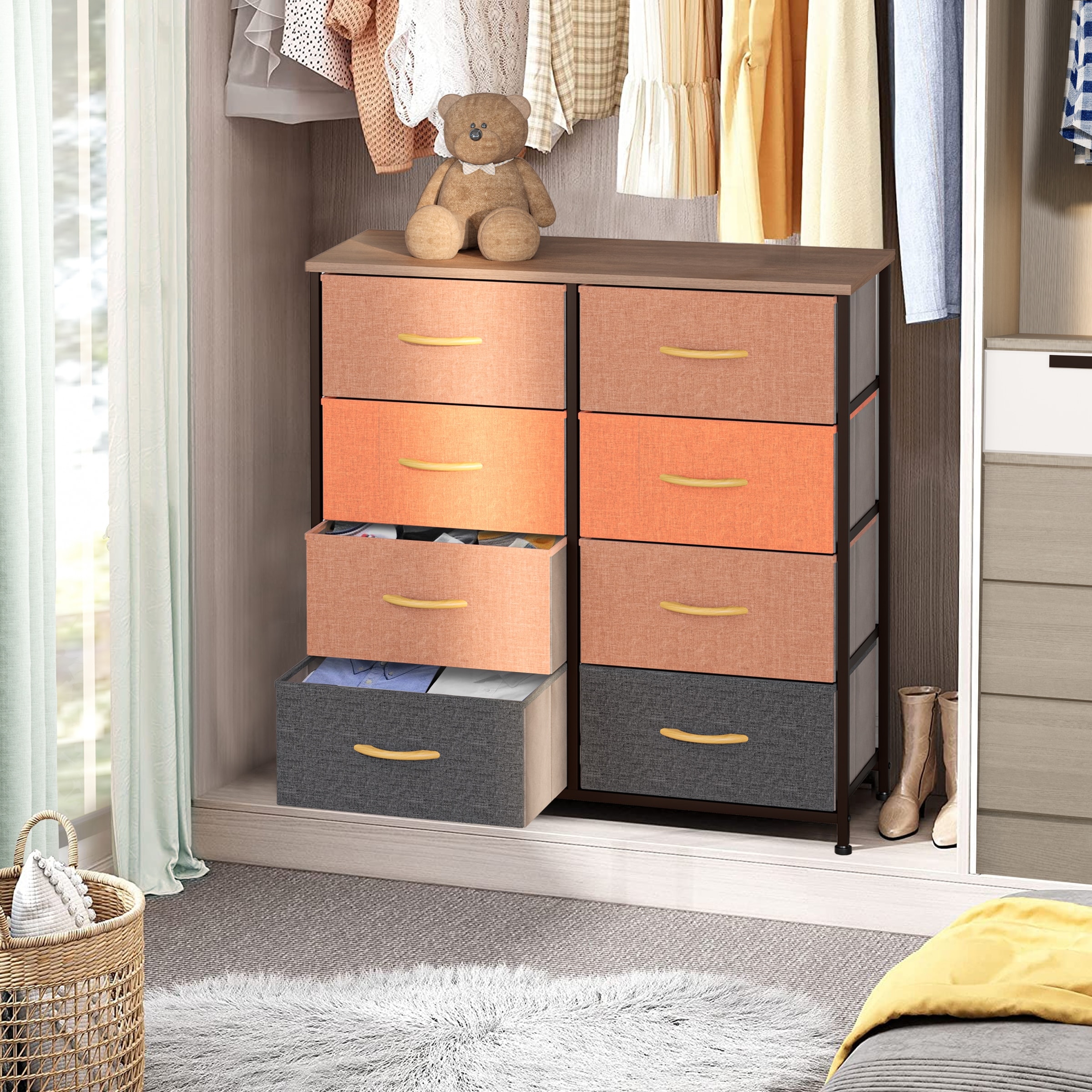 8 Drawers Chest of Fabric Dresser Cabinet Storage Tower Bins Bedroom  Organizer