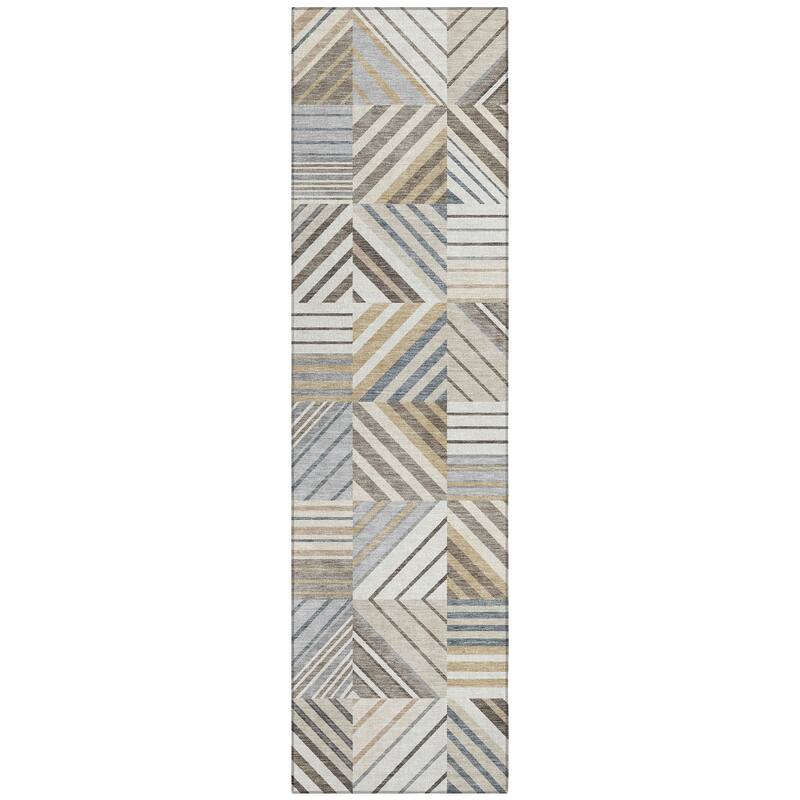 Machine Washable Indoor/ Outdoor Geo Mosaic Chantille Rug