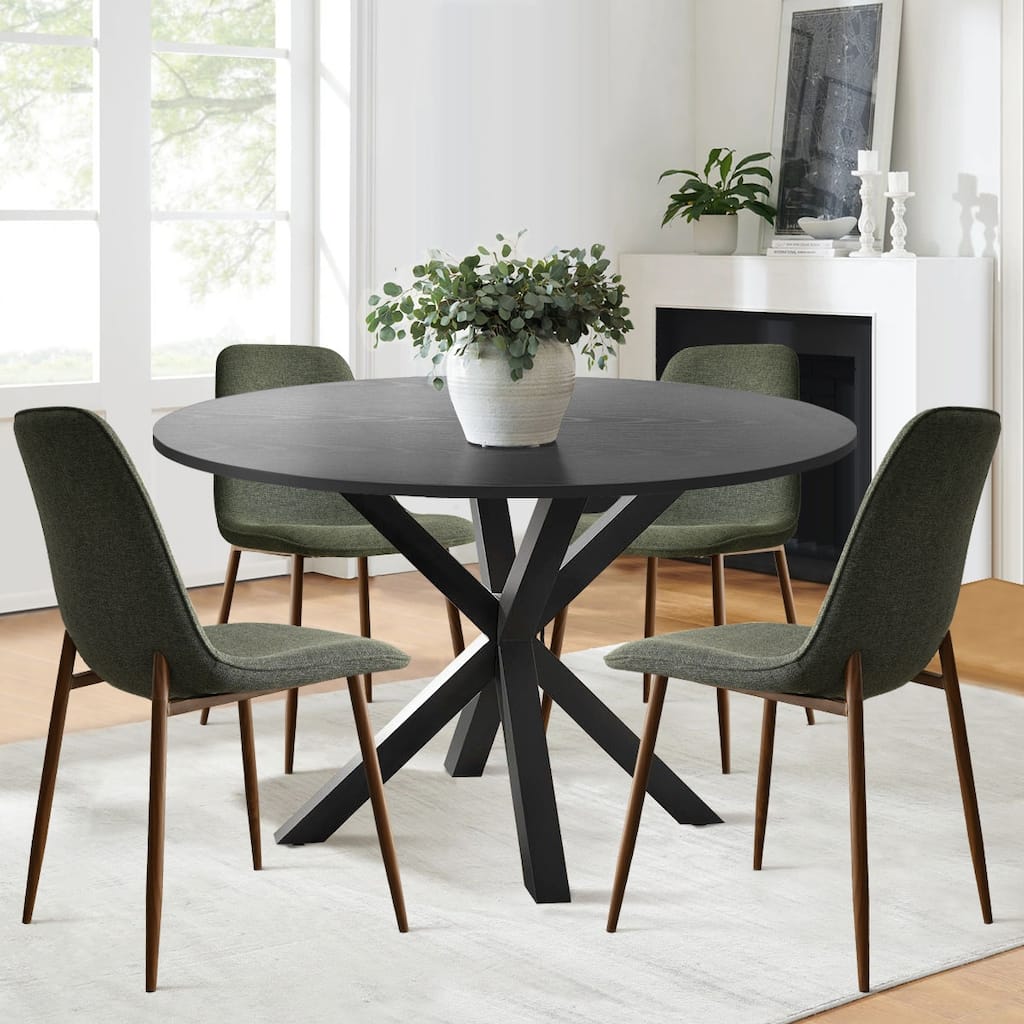 5-Piece Dining Table Set for 4 with Upholstered Chairs and Round Crossed Base Table